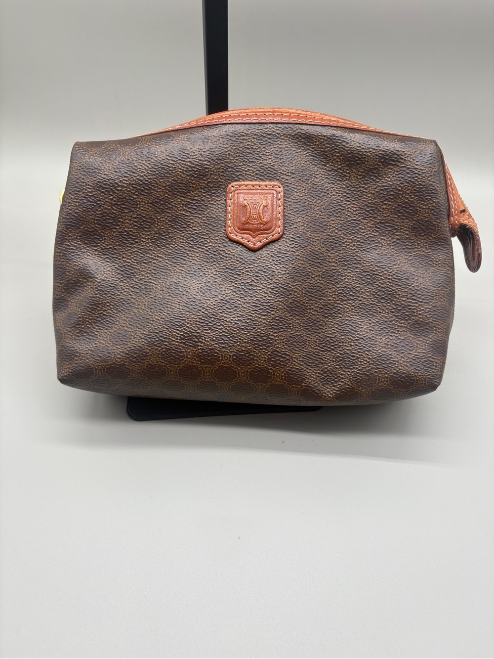 Vintage Celine Macadam Coated Canvas Brown Cosmetic Toiletry Pouch Italy